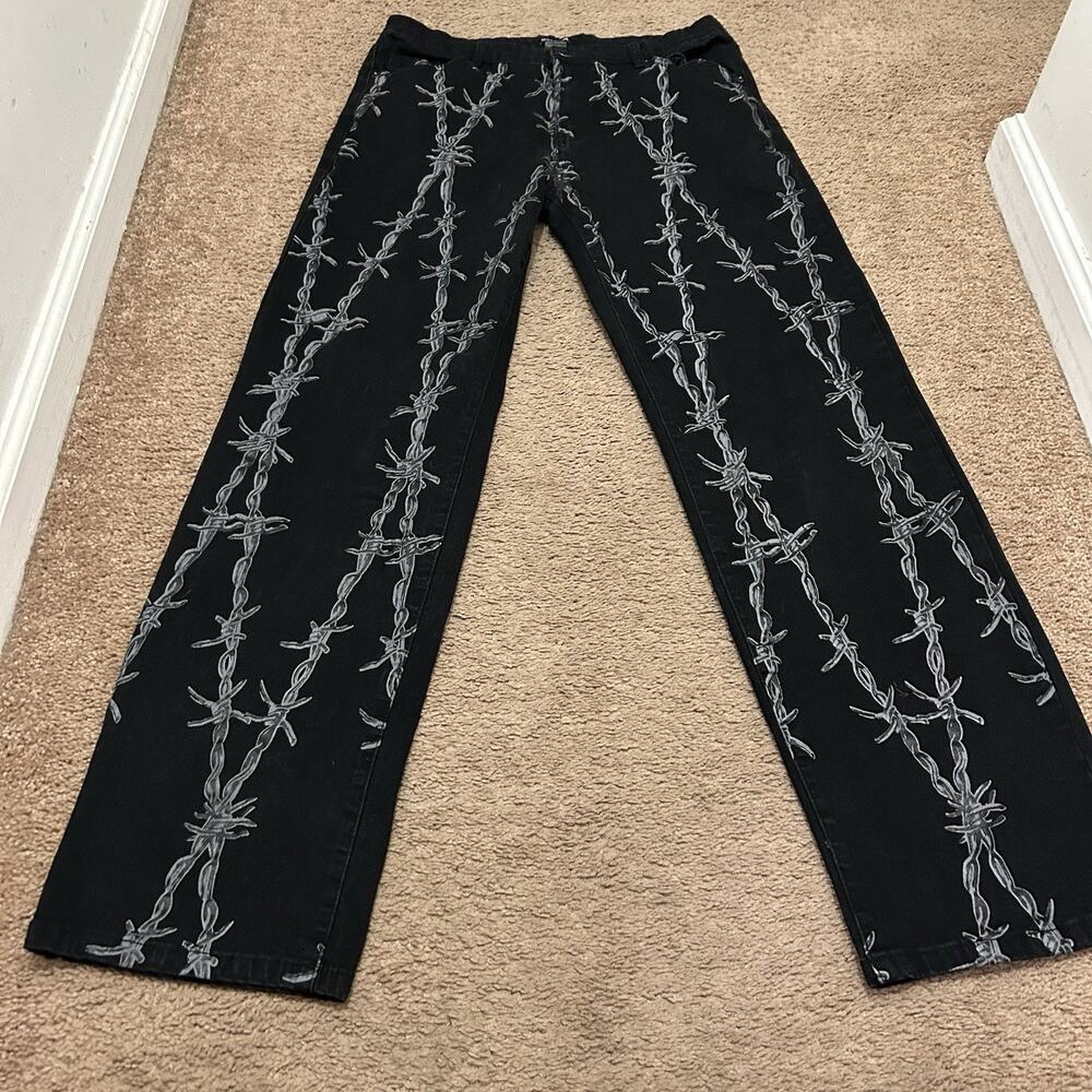 Hot Topic Barbed Wire Print Jeans Black Men's Size 32x32 Stretch Grunge Emo Goth